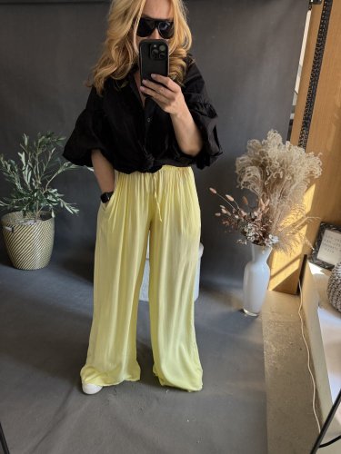 Nohavice Style-viskoza-pastelově žltá