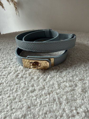 Pásek kožený posuvný se zlatou sponou-modrý