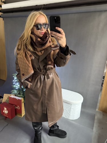 Koženkový Trenchcoat  Rosso-hnědý