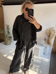 Kalhoty Len Wide leg-antracit