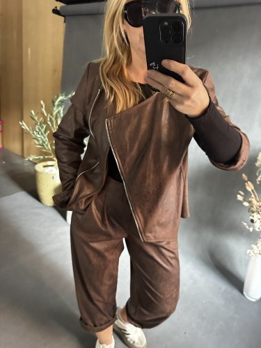 Kabátek SUN leather/semiš optika-hnědá