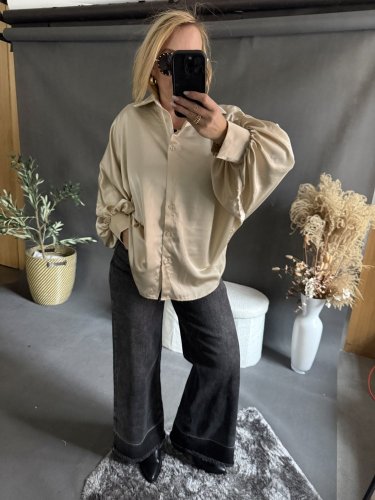Košeľa  oversize rukáv beige