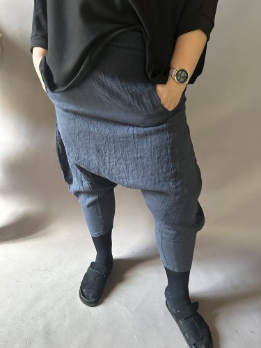 Lněné kalhoty Easy-modré na postavu XL-3XL
