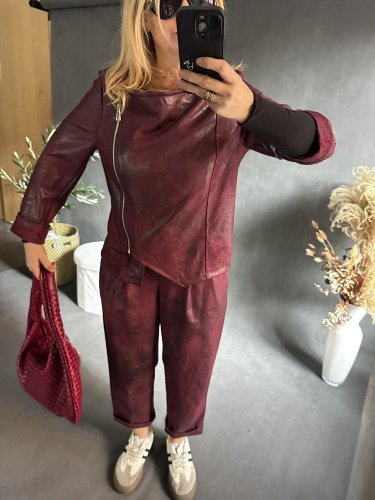 Kabátek SUN leather/semiš optika-vínová