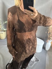 Tričko oversize lase priehľadné-hnedá