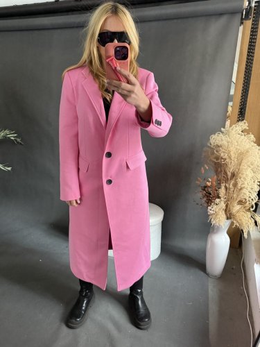 Kabát Jarní ve stylu dlouhého saka-růžový