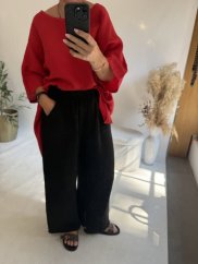 Kalhoty Len Wide leg-černé