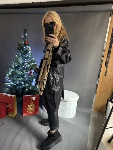 Koženkový Trenchcoat  Rosso-černý