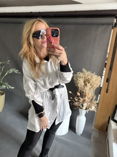 Košeľa lesklá Oversize UNISIZE-bielá