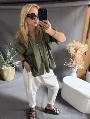 Košeľa oversize rukáv-khaki