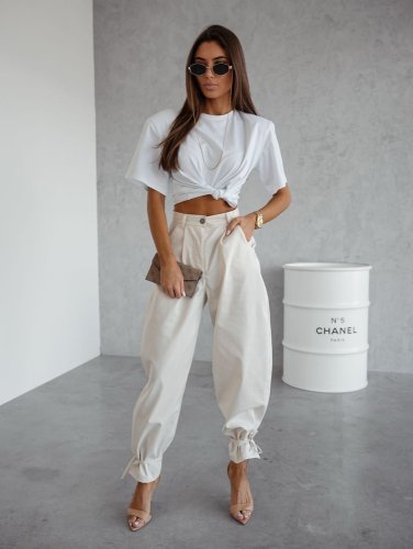 Nohavice v štýle Jeans krémové-veľkosť 36 a 38