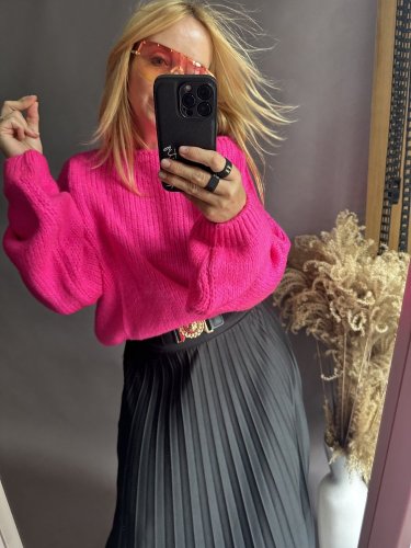 Svetr kratší  s příměsí mohéru-nekouše-růžový neon