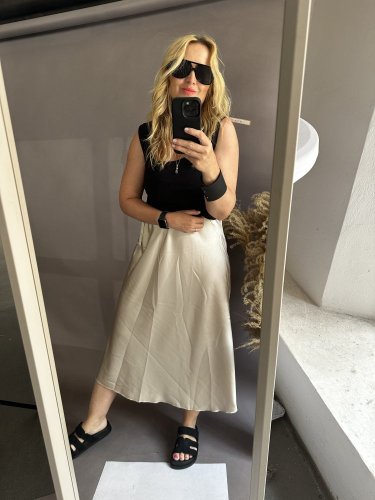 Saténová sukňa Amber-krémovo-zlatá