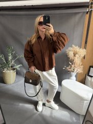 Košeľa oversize rukáv-hnedá