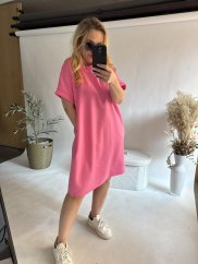 Šaty basic strihu nekrčivé neoprén oversize-pink
