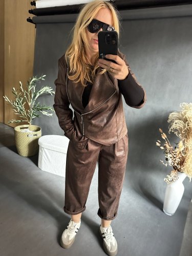 Kabátek SUN leather/semiš optika-hnědá