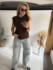 Tricko Basic s vypchávky-hnedé