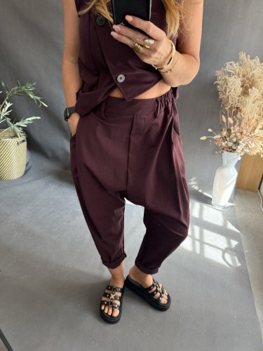 Nohavice SUN bez gombíka do 3XL vínové