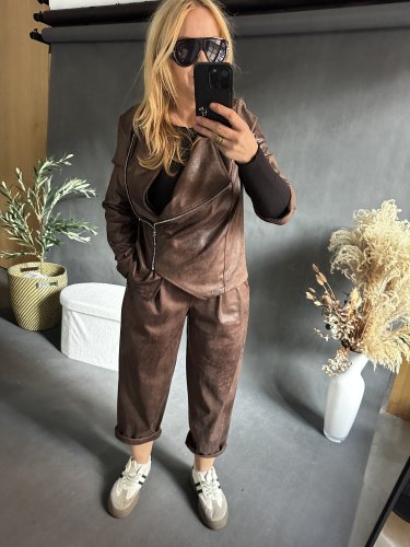 Kabátek SUN leather/semiš optika-hnědá