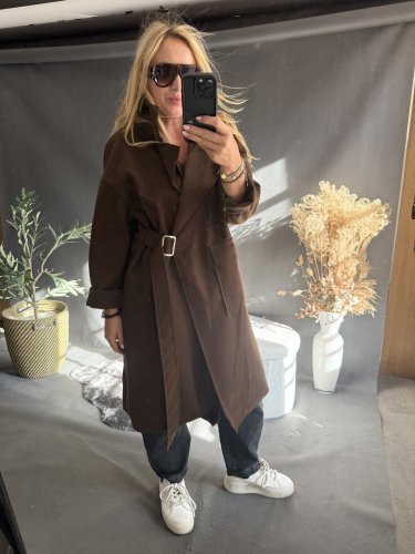 Kabát Sun s páskem-hnědý