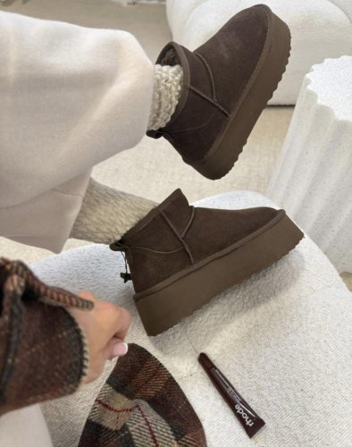 Válenky na platforme kožené-hnedé