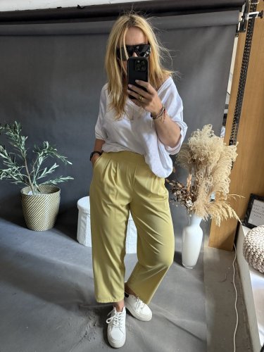 Kalhoty SUN s řasením 3/4 délka-žluté