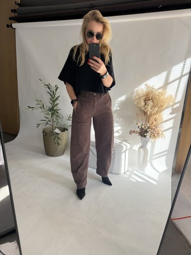 Nohavice Emma dlhé barrel jeans-hnedé