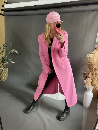 Kabát Jarní ve stylu dlouhého saka-růžový