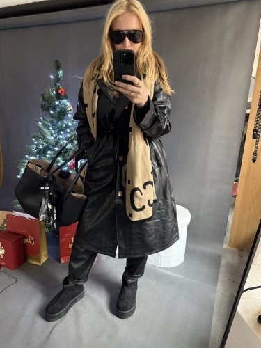 Koženkový Trenchcoat  Rosso-černý