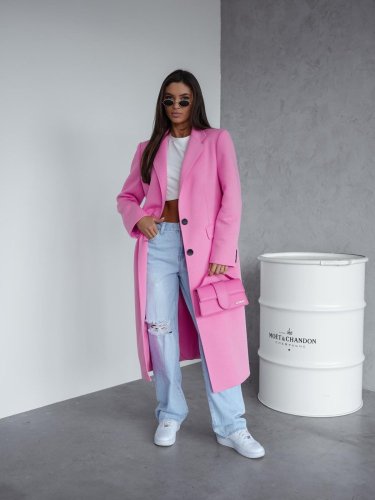 Kabát Jarní ve stylu dlouhého saka-růžový