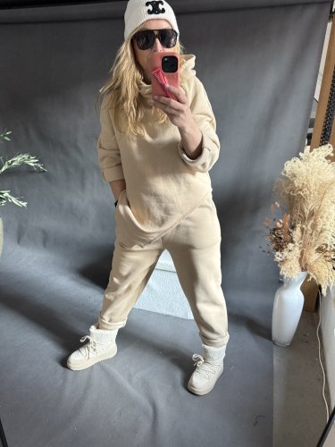 Mikina s kapucí na postavu XS-M-béžová