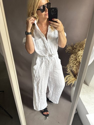 Ľanový Overal Joy-biely