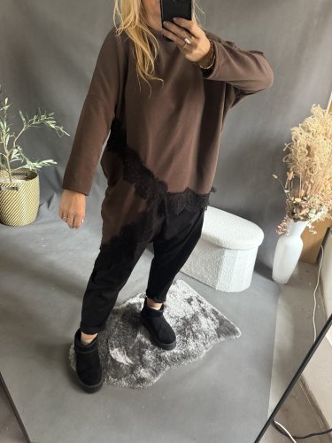 Mikina Lace asymetrická-hnědá