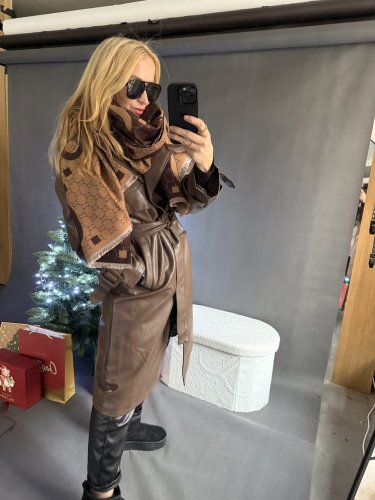 Koženkový Trenchcoat  Rosso-hnědý