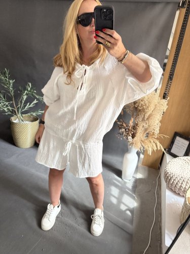 Overal mušelín Gusto-bielá