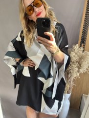 Volánkové šaty Kimono-geometrik černé