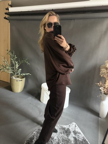 Košeľa hnedá oversize rukáv