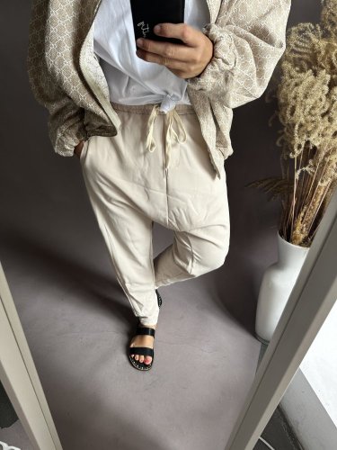 Tepláky nasrávací Velvet-béžové