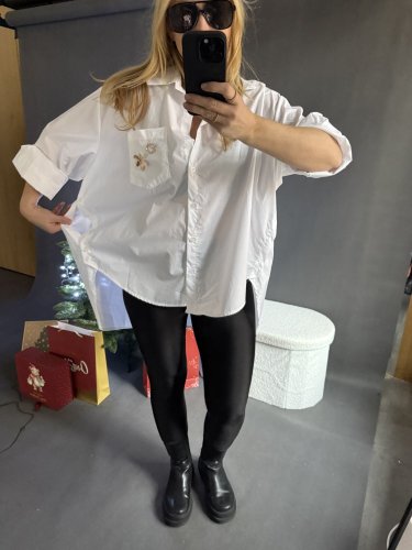 Košeľa Brošňa Oversize bavlna-bielá