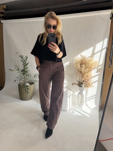 Nohavice Emma dlhé barrel jeans-hnedé