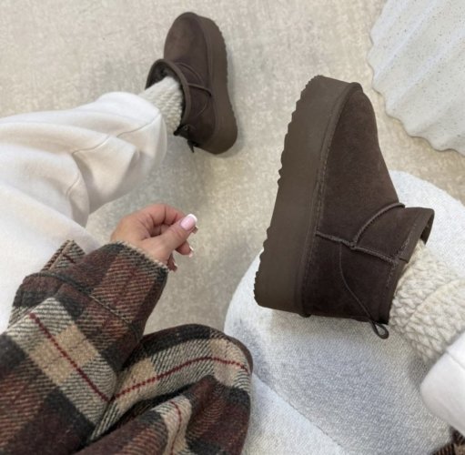 Válenky na platforme kožené-hnedé