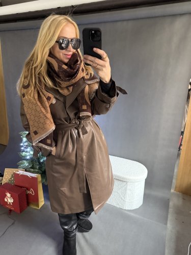 Koženkový Trenchcoat  Rosso-hnědý