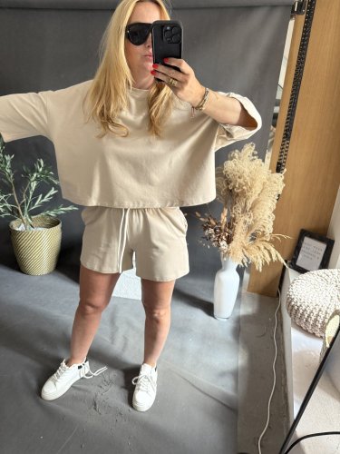 Crop mikina a šortky Gusto-béžová