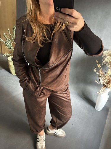 Kabátek SUN leather/semiš optika-hnědá