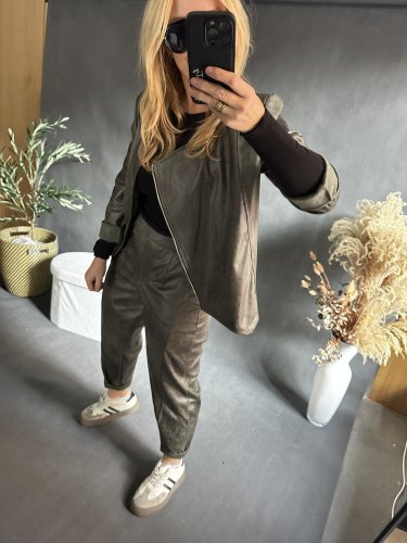 Kabátek SUN leather/semiš optika-zelená