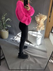 Svetr kratší  s příměsí mohéru-nekouše-růžový neon