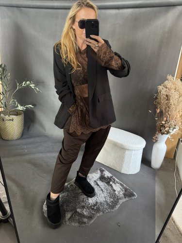 Tričko oversize lase priehľadné-hnedá