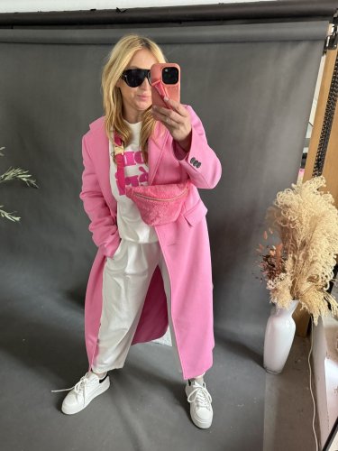 Kabát Jarní ve stylu dlouhého saka-růžový