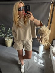 Crop mikina a šortky Gusto-béžová