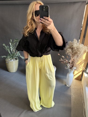 Nohavice Style-viskoza-pastelově žltá